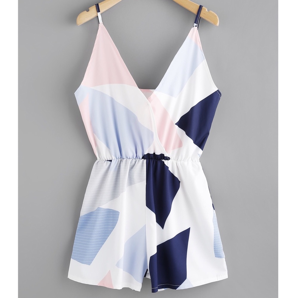 LAST ONE! Geo Printed Surplice Neckline Romper